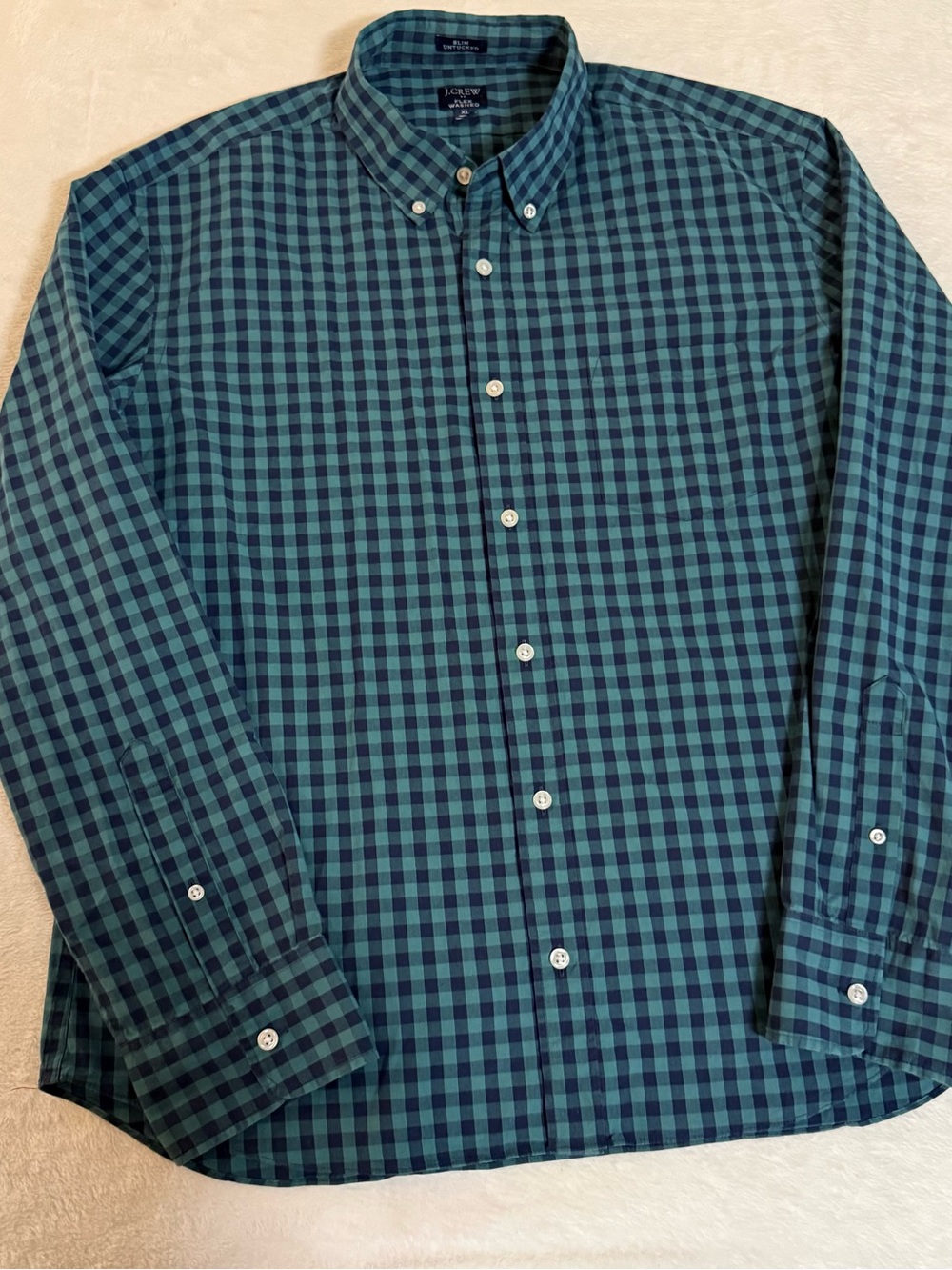 J. Crew XL Men's Button-Down Gingham Shirt in Teal & Navy